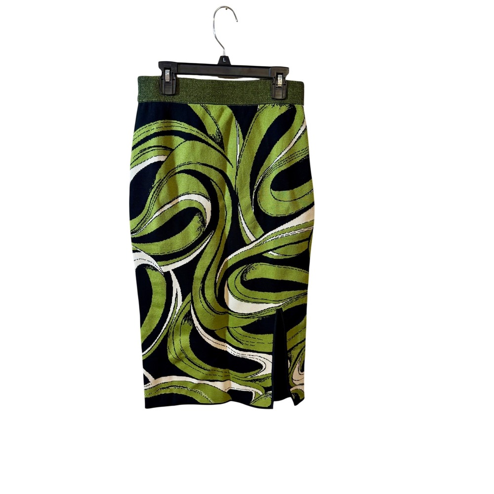 Diane von Furstenberg Lyla Knit Jacquard Pencil Skirt Womens XS Green Side Slit